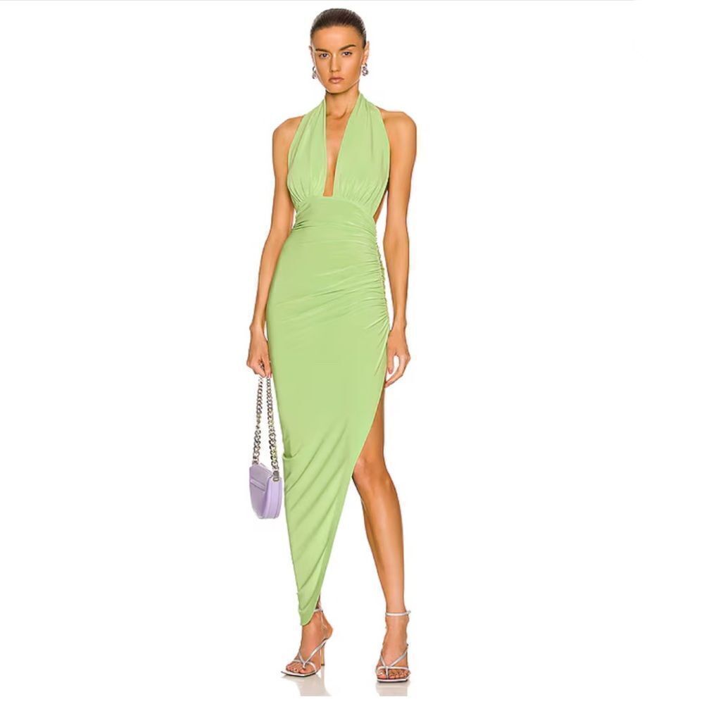 Norma Kamali Asymmetrical Green Halter Dress - Picture 1 of 10